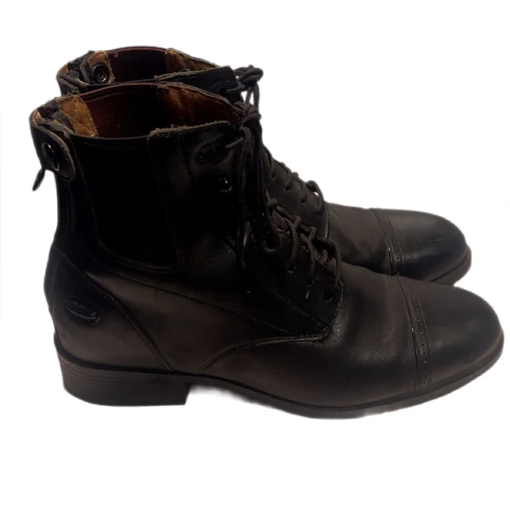 Ariat heritage Black Zipper Bohemian Trendy Leather Stack Heel Lace-Up Boots 7 - Picture 3 of 7